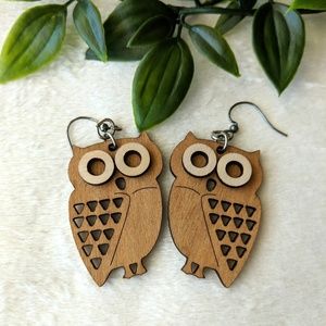 Adorable Owl Friends Wooden Earrings